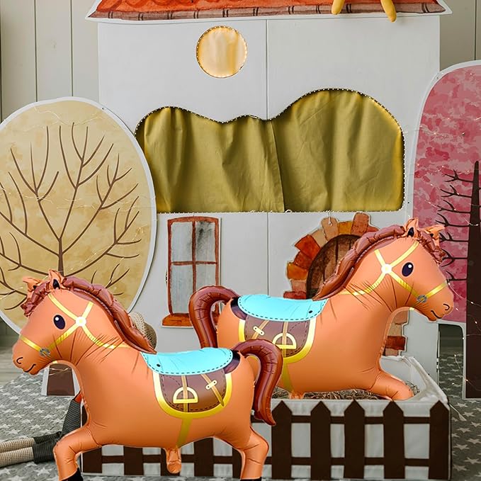 3D Giant Horse Balloons,Galloping Horse Shaped Aluminum Foil Animal Balloons for Horse Themed Party Western Cowboy Birthday Baby Shower Decorations 28 * 22"（Brown 2Pcs）