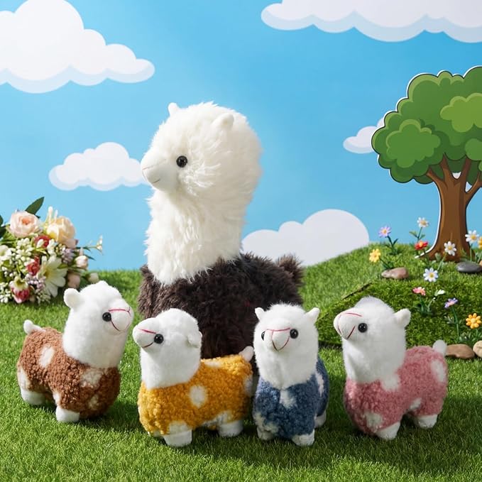 Civaner Llama Stuffed Animal with 4 Baby Llama Plushies Cute Alpaca Plush Set Soft Kawaii Alpaca Pillow for Kids Girls Easter Mother's Day Birthday Party Charity Donation Home Decor(Brown)