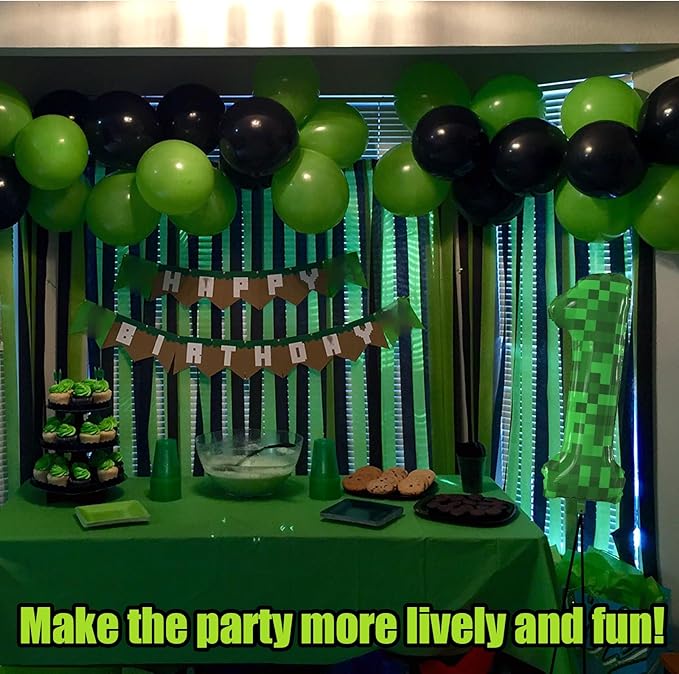 40 Inch Green Pixel Miner Theme Number Balloons Large Birthday Party Number Balloons Mining Gaming for Kids Birthday Party Decoration Supplies (Number 1)