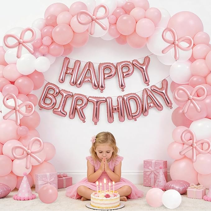 125 Pcs Pink and White Balloon Garland Arch Kit Include 18in 10in 5in Light Pink White Balloons for Pink Bow Birthday Baby Shower Gender Reavel Wedding Party Decorations
