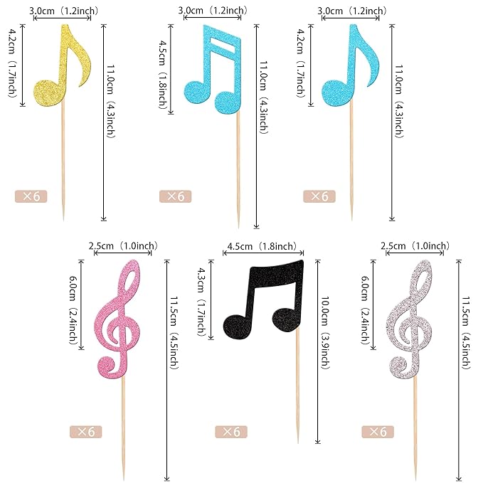 36 PCS Music Notes Cupcake Toppers Glitter Musical Symbol Cupcake Picks for Rock Music Concert Theme Baby Shower Wedding Birthday Party Cake Decorations Supplies Multi Color