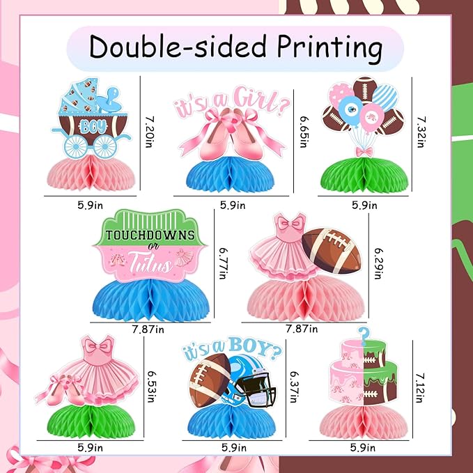 Jollyboom Touchdowns or Tutus Gender Reveal Decorations, 8pcs Ballet or Football Gender Reveal Honeycomb Centerpiece Table Toppers for Girl or Boy Gender Reveal Party Supplies