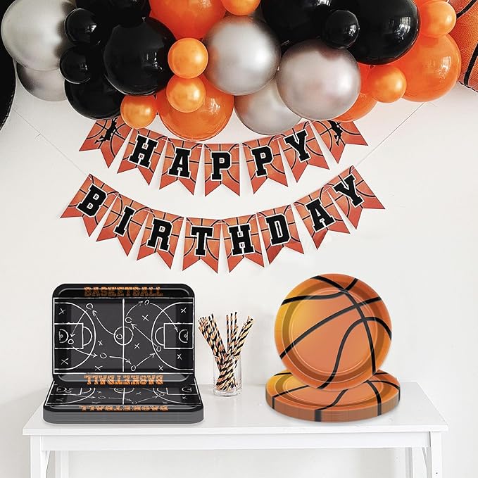 Basketball Party Supplies - 80 Pcs 9" Plates Sports Themed Party Decorations Kit for Kid's Birthday Game Day
