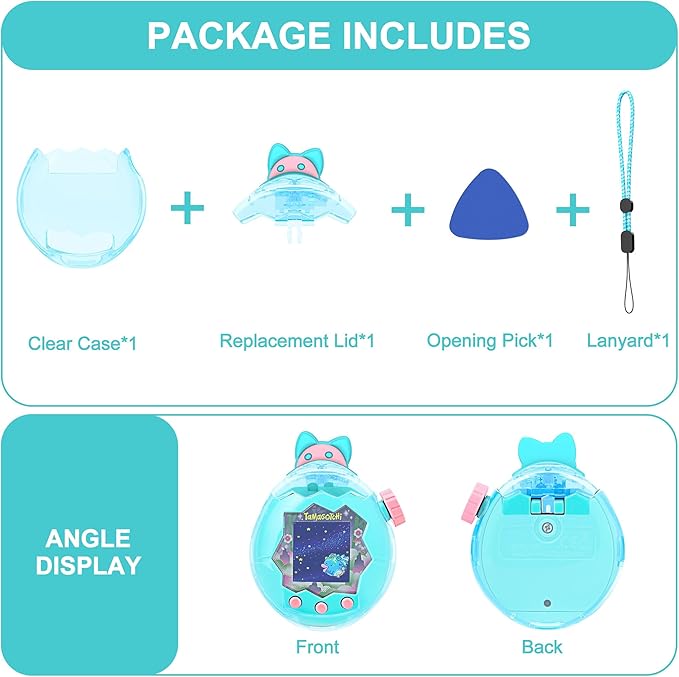 for Tamagotchi Paradise Clear Case and Replacement Lid Set, Ideal for DIY Fans, Collectors and Display, for Paradise Tamagotchi Accessories, with Lanyard (No Device/Film)
