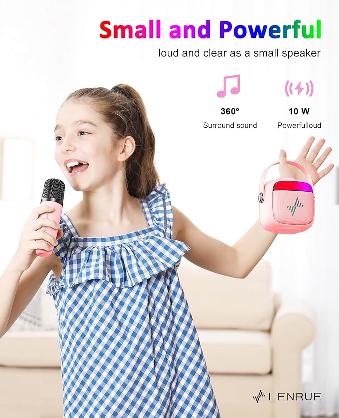 LENRUE Karaoke Machine for Kids, Birthday Gifts for Girls Boys Teens with Wireless Microphone, Colored Lights, Trendy Stuff Gifts for 3, 4, 5, 6, 7, 8, 9, 10 +Year Old
