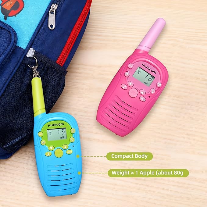 HUNICOM Kids Walkie Talkies with 3KM Range, 99 Privacy Codes, VOX Hands-Free, Built-in Flashlight & 10 Call Tones – Ideal for Outdoor Adventures, Family & Team Use (Blue)