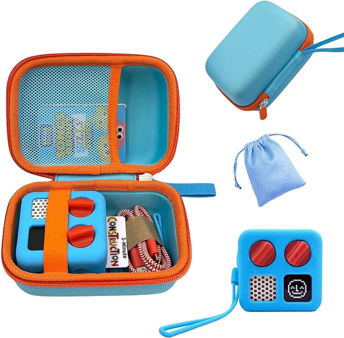 Hard Carrying Case and Silicone Cover for Yoto Mini, Protective Travel Carrier for Kids and Adventure Jacket with Card Pouch 3 in 1 Accessories Set for Yoto Mini Player, Sky Blue