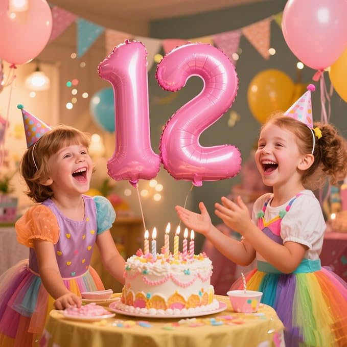 40 Inch Pink Number 12 Digital Balloon,Jumbo Mylar Foil Helium Balloon for 12 Balloons for Birthday Party,Wedding Anniversary Party Decorations