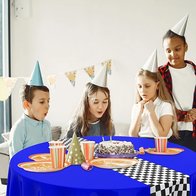 Oudain 3 Pcs Cars Birthday Party Supplies Racing Party Decorations Round Racing Tablecloth Checkered Flag Table Covers Road Plastic Table Cloth, 1950s Disco Dancing Party Tablecloth (Dark Blue)
