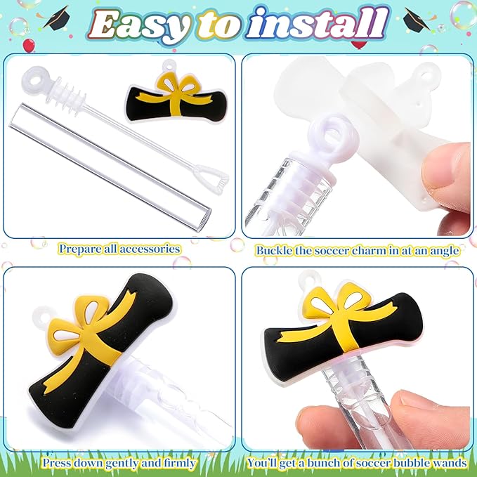 48 Pcs 4.2'' Mini Bubble Wands Bubbles Party Favors Birthday Party Supplies Favor Decorations for Gift Back to School Goodie Bag, Contains Liquid(Graduation)
