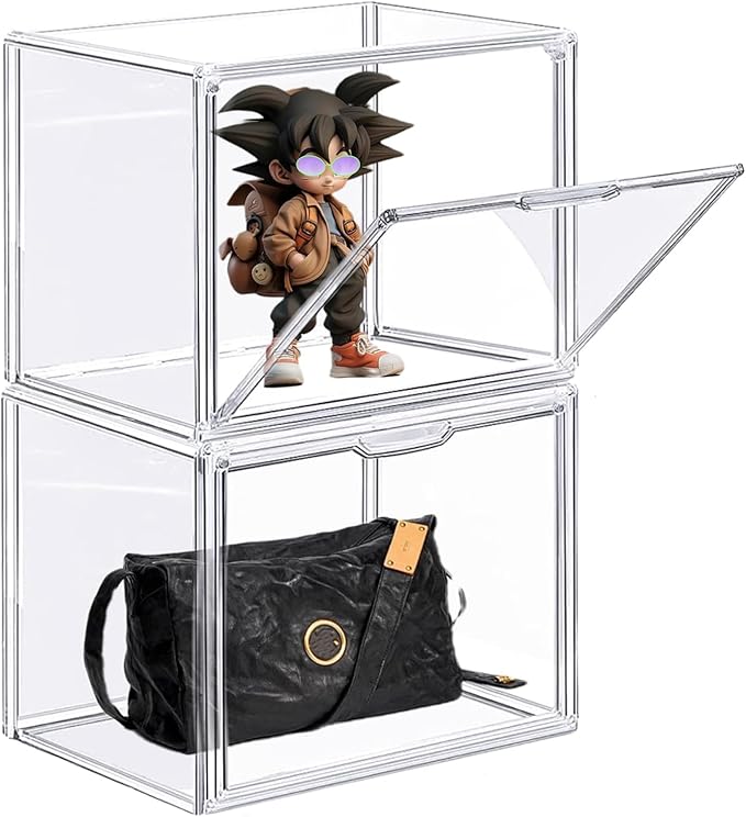 Attelite Clear Acrylic Display Case,Display Storage Box Countertop with Magnetic Door,Stackable Dustproof Protection Showcase for Action Figures,Collectibles