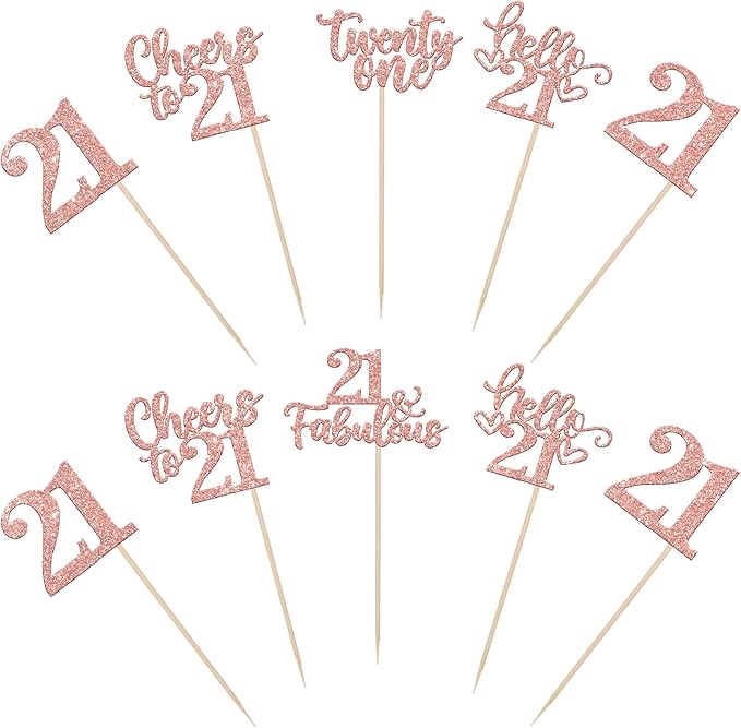 15PCS Happy 21st Birthday Centerpiece Sticks Twenty One Hello 21 Cheers to 21 Table Flower Centerpieces Sticks 21 Fabulous Floral Decorations for Happy 21st Birthday Party Centerpieces Rose Gold