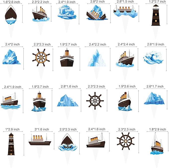 48PCS Nautical Party Cupcake Toppers Cruise Ship Birthday Party Decorations Ocean Ship Cake Decorations Iceberg Lighthouse Cupcake Picks for Cruise Liner Nautical Theme Birthday Baby Shower Supplies