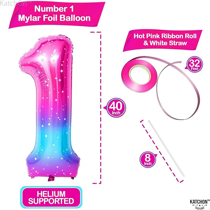KatchOn Giant Rainbow Number 1 Balloon - 40 Inch | Number One Balloon for 1st Birthday Decorations for Girl | Galaxy 1 number Balloons | First Birthday Decorations for Girl