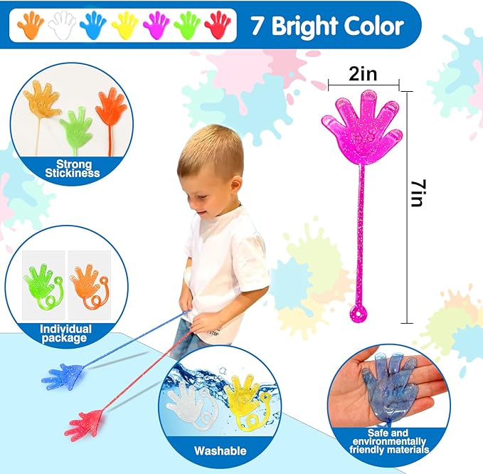 20Pack Glow in Dark Glitter Sticky Hands Party Favors for Kids Easter Egg Fillers Basket Pinata Goodie Bag Stuffers Classroom Prizes Birthday Stretchy Treat Trinkets Treasure Box Bulk Toys