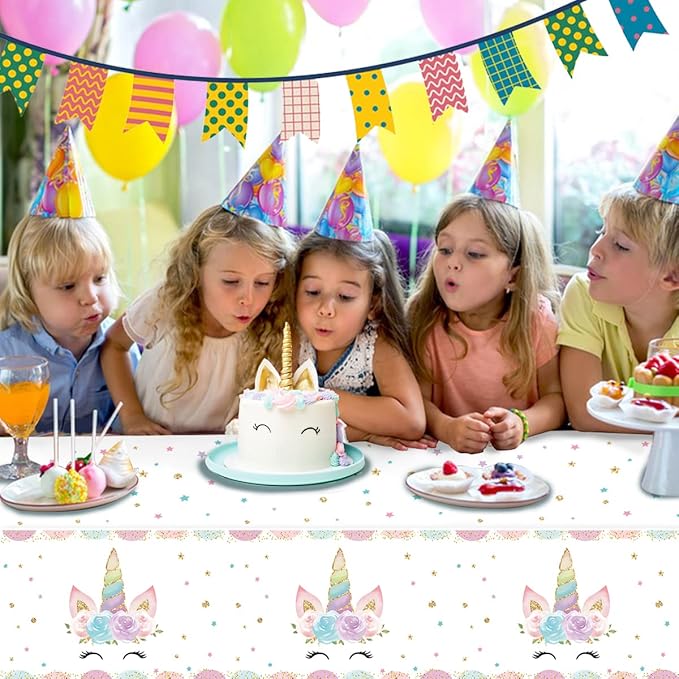 1PCS Unicorns Party Tablecloths for Birthday Decoration, Plastic Disposable Rectangle Table Covers for Kids Girls Birthday Baby Shower Party Supplies, 54" x 108"