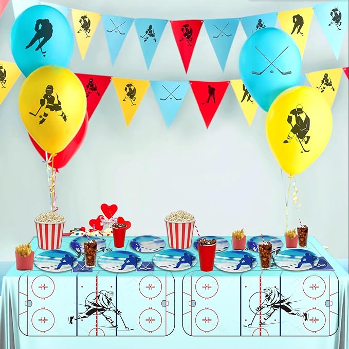 180Pcs Ice Hockey Party Supplies Paper Plates and Napkins Serve 60 Disposable Tableware Set for Birthday Party Decorations Game Day Family Holiday Sports Events