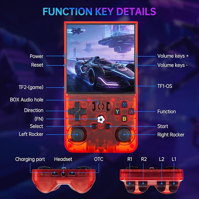 R36MAX Retro Handheld Game Console, 4.0 inch IPS HD Screen Retro Game Console with 4000mAh Battery, Portable Video Gaming Console with 64GB TF Card, Open Source Linux System, Support 30+ Emulators