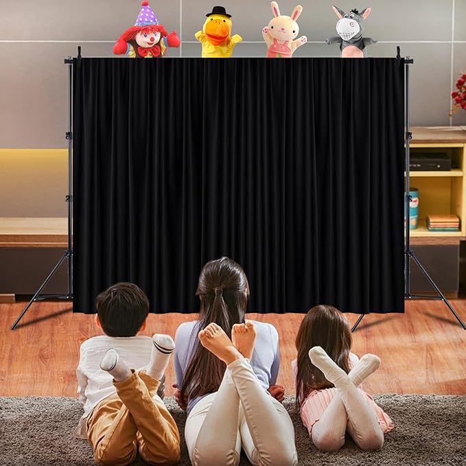 Classroom Puppet Stage, 6.6x9.8FT Portable Tripod Puppet Theater Portable Stage for School, Church, Equipped with Two Tripods, Crossbars, Curtains and Carrying Bags（Doll not Included）