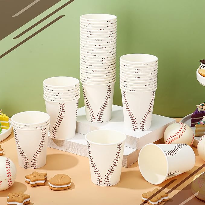 Teling 100 Pieces Baseball Themed Party Paper Cups Disposable 9oz Paper Cups for Sports Party Supplies Decorations Paper Drinking Cups for Birthday Party Favors