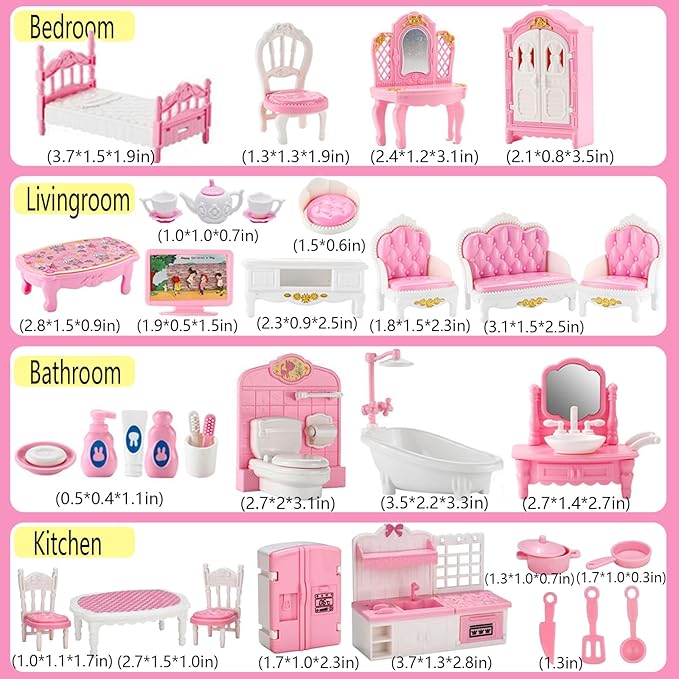 35 Pcs Dollhouse Furniture Accessories Set Mini House Furniture Small Dollhouse Miniature Furniture Play House Accessories 1:12 Tiny Kitchen Bedroom LivingRoom Bathroom Boy Girl Toddler3Y+ (A Set)