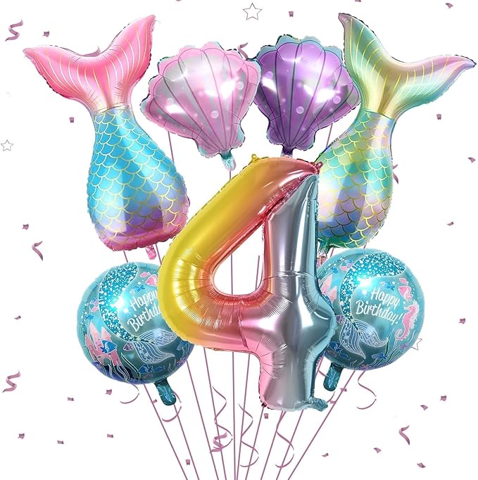 4th Mermaid Birthday Decorations,Pink Blue Balloons Kit Sea Balloon Tail Balloons for Girls Mermaid Party Baby Shower