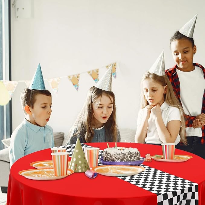 Oudain Plastic Racing Tablecloth, Round, Red, 6 Pcs, 84 inches