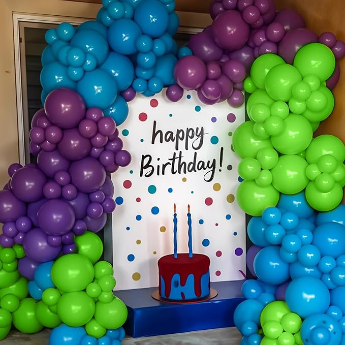 Green Purple Teal Balloon Arch Kit,Dark Purple Teal Blue Balloons for Boy Birthday Party Decorations Baby Shower Wedding Anniversary Graduation Supplies