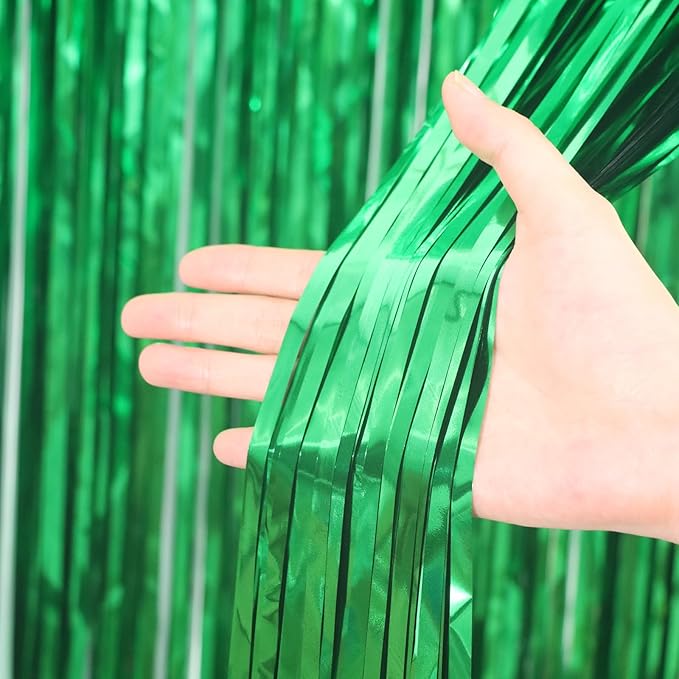 3.3 x 6.6 ft Foil Fringe Backdrop Curtains, Tinsel Streamers Party Decorations, Fringe Backdrop for Birthday, Baby Shower, Gender Reveal, Graduation (9, Green)