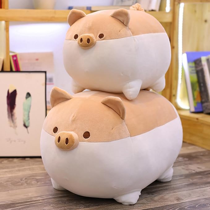 Levenkeness Soft Fat Pig Plush Hugging Pillow,Cute Piggy Stuffed Animal Doll Toy Gifts for Bedding, Kids Birthday, Valentine, Christmas (Brown, 19.7")