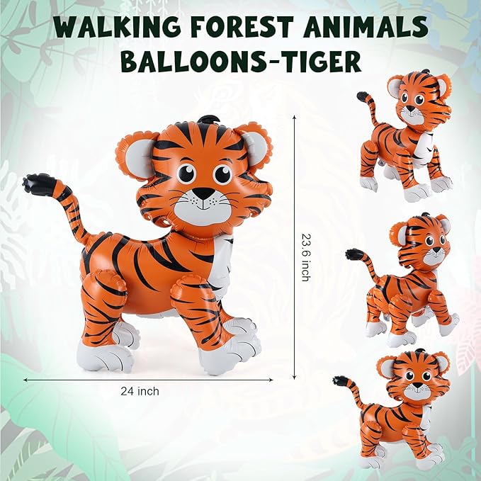 Standing Tiger Balloon, 24inch Large Jungle Safari Animals Foil Balloons, Walking Tiger Balloons for Kids Wild Zoo Party Baby Shower Birthday Decor Supplies