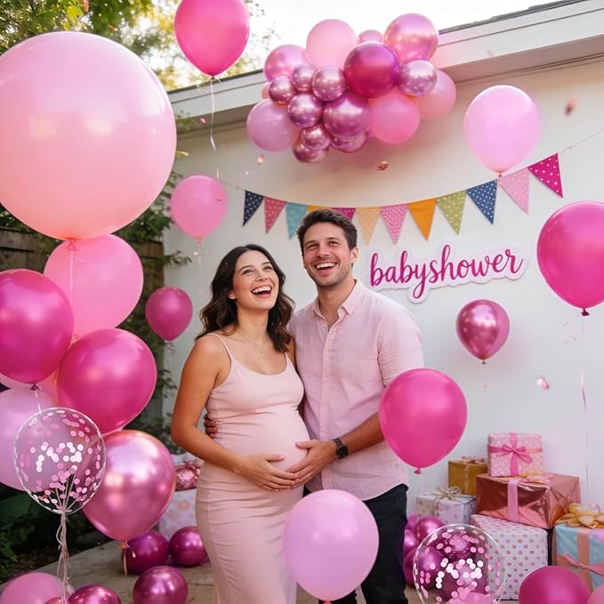 153pcs Pink Balloon Arch Garland Kit, Hot Pink Latex Balloons Metallic Confetti Ballon Different Size 18 12 10 5 inch for Girls Birthday Wedding Princess Baby Shower Party Decorations.