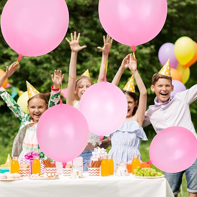 24 Pcs Pink Punch Balloons Bounce with Rubber Band Handle Punching Balloon Heavy Duty for Birthday party favors, Kids (Pink)