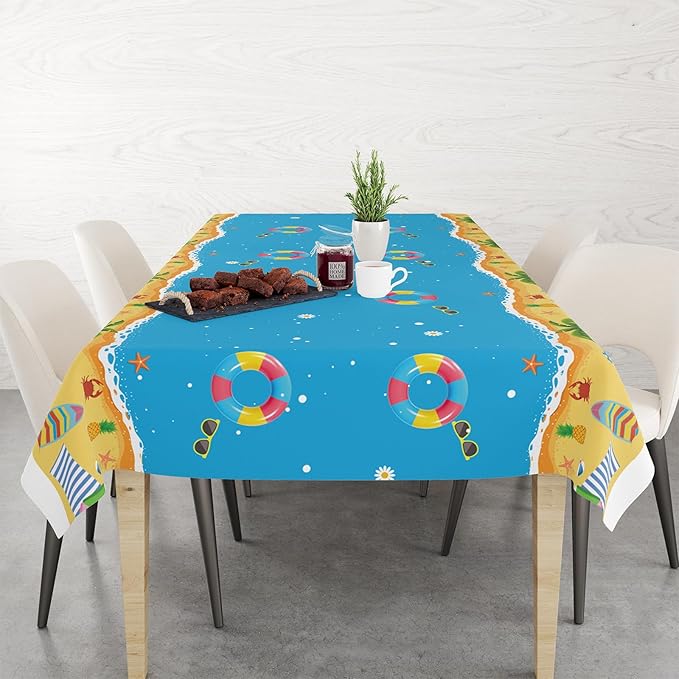 2Pack Beach Theme Tablecloth 54" x108", Summer Disposable Table Cover for Tropical Pool Party Decorations, Ocean Sand Seaside Picnic Plastic Table Cloth for Kids