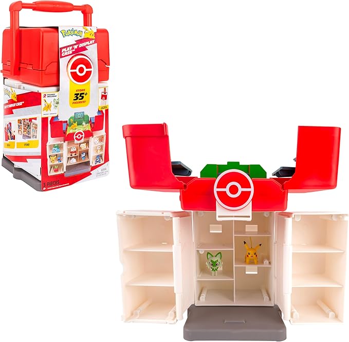 Jazwares Pokémon Play ‘N’ Display Case - Multi-Level Storage Unit with Rooftop Arena and Space for 35+ 2-Inch Battle Figures