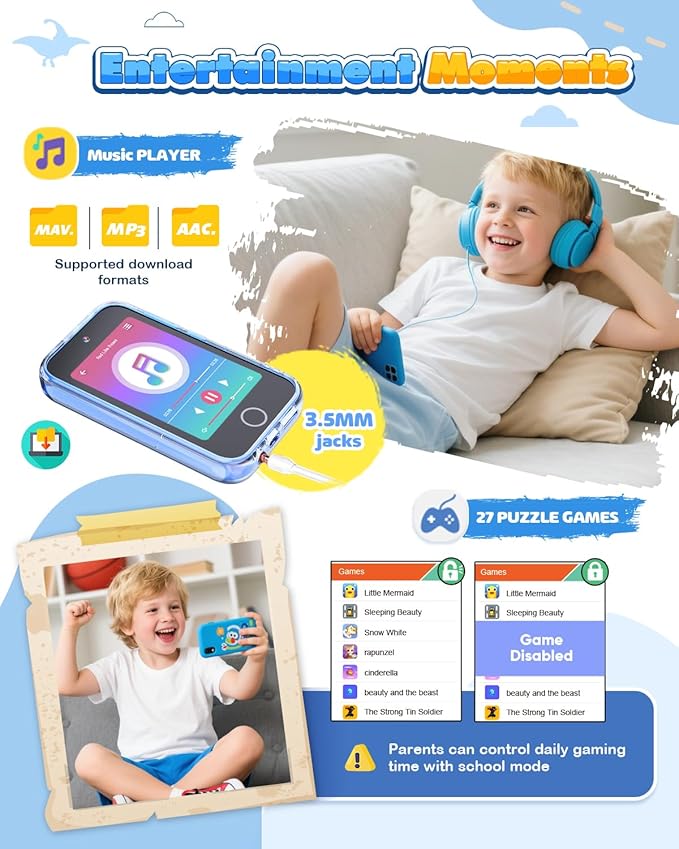 Kids Smart Phone, 3.5" Touchscreen Dinosaur Phone for Kids 3 4 5 6 7 8 9 Years Old, Educational Toddler Phone with Dual Camera ABC Learning Video Player Game, Christmas Birthday Gifts for Boys Age 3-9