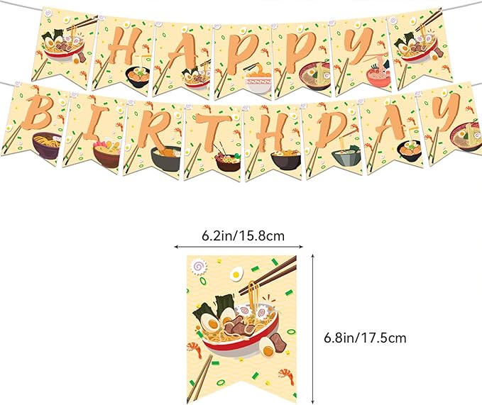 Ramen Party Decorations Japanese Noodles Birthday Decorations Includes Happy Birthday Banner Cupcake Toppers Cake Topper Spirals Balloons for Ramen Noodles Party Supplies