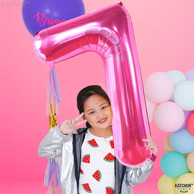 KatchOn, Giant Hot Pink Number 7 Balloon - 40 Inch | Pink 7 Mylar Foil Balloon For Happy Birthday Decorations | 7th Anniversary Decorations | 7th Birthday Party Supplies | Birthday Party Decoration