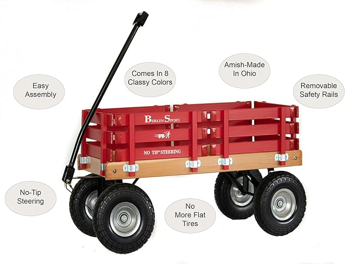 Berlin Flyer Sport Kid's Wagon - Model F410 - Amish Made in Ohio, USA - 10" No-Flat Tires (Hunter Green)