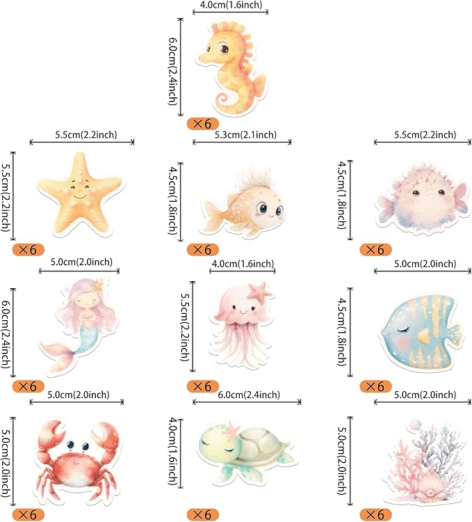 60 PCS Edible Ocean Animal Cupcake Toppers Sea Ocean Birthday Cake Decorations Edible Turtles Octopus Seahorse Crab Starfish Mermaid Cupcake Picks for Under the Sea Theme Baby Shower Party Supplies