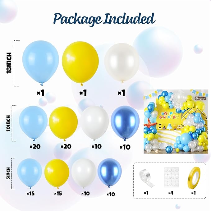 Yellow Blue Clear Balloon Arch Kit for Underwater Ocean Theme Birthday & Summer Party, Balloon Garland for Baby Shower, Beach and Kids Party Decorations