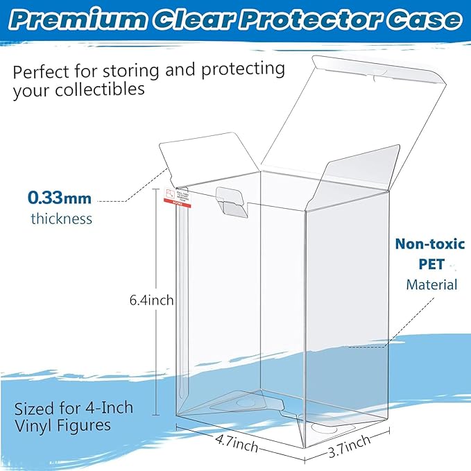 8 Pack Protectors Case Compatible with Funko- 4" Inch Collectible Vinyl Figures, Crystal Clear Protectors, Heavy Duty Display Box w/ Protective Film & Locking Tab, Set of 8