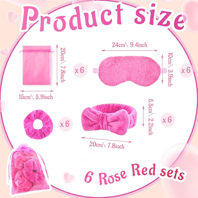 36 Pcs Sleepover Party Supplies for Girl Spa Slumber Birthday Favors Throw Blanket Pillow Eye Mask Headband Scrunchies (Solid Color,Hot Pink)