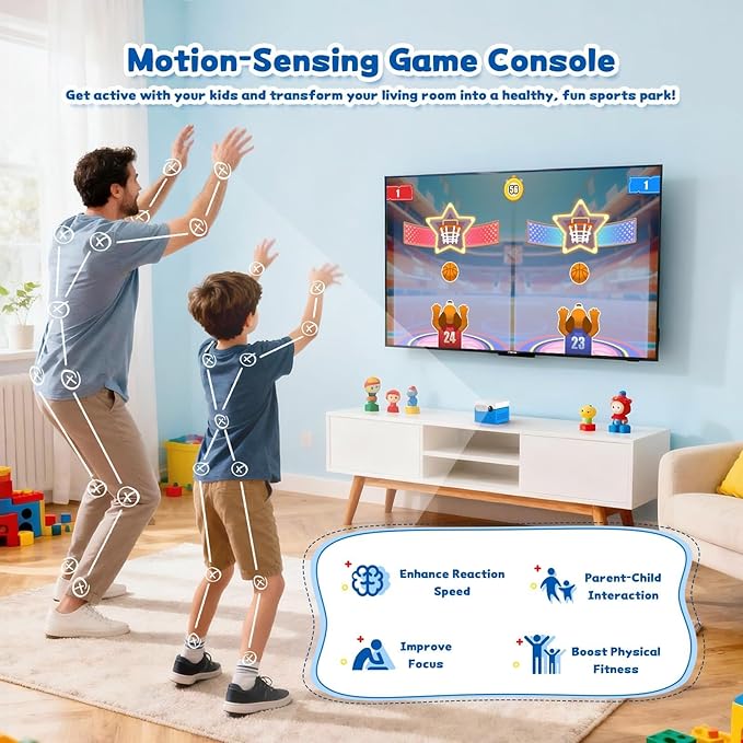 MotionX Active Game Console with 41 Motion Games for Kids & Family, AI Active Game Play System - No Subscription, Continuously Updated, Plug & Play, Great for Gaming Nights, Parties and Playdates