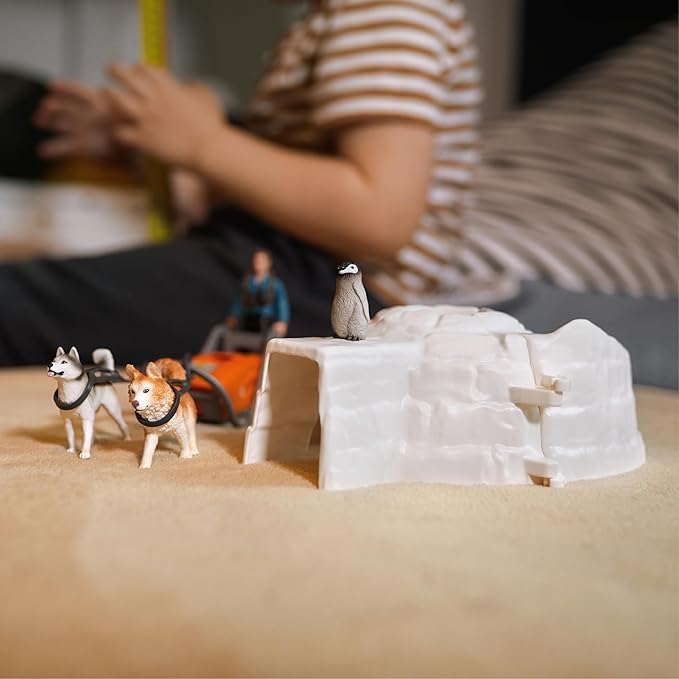 schleich Wild Life - 19 PC Antarctic Expedition Playset with Ranger, Husky Dogs, and Penguin Animal Figurines - Snow Safari Play Set with Dogsled and Igloo - Educational Toys for Kids 3 - 8 | 42558