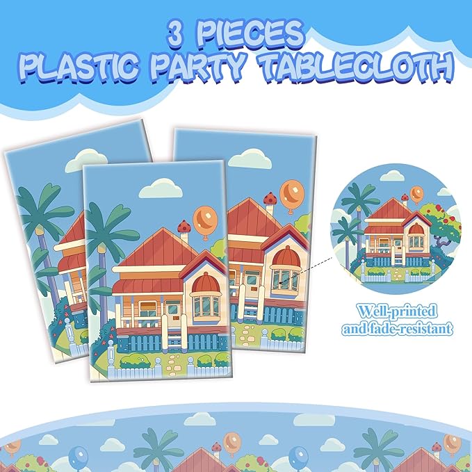 3 Pack Blue Dog Birthday Party Supplies, Blue Party Decorations Tablecloth Happy Birthday Decor Table Cover