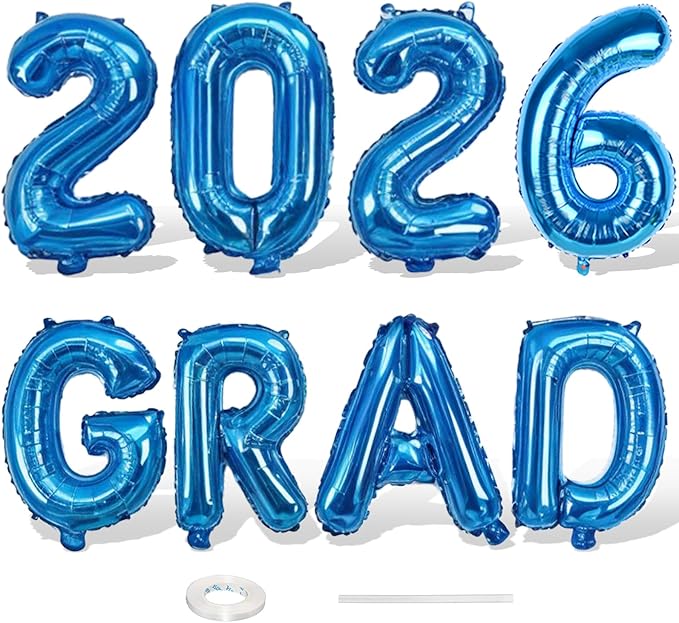 Blue 2026 GRAD Congrats Balloons, 16 Inch Matte Blue Grad Foil Balloons Banner Sign for Graduation Decorations 2026, College High School Class of 2026 Graduate Congratulations Party Decor Supplies