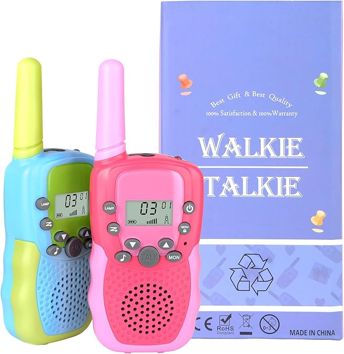 Walkie Talkies for Kids 22 Channels 2 Way Radio Toy Long Range for 3-12 Year Old Boys Girls with Backlit LCD Flashlight Outside Camping Hiking Christmas Birthday Gifts Toys (2 Pack Pinkred Bluegreen)