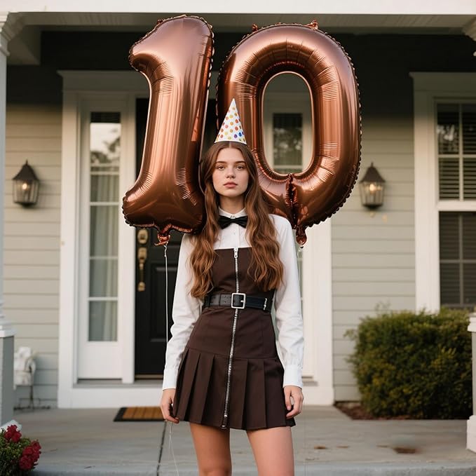 40 Inch Dark Brown Balloon Number 10,Chocolate Jumbo Mylar Foil Helium Balloon for 10th Digital Balloons for Birthday Party,Wedding Anniversary Party Decorations