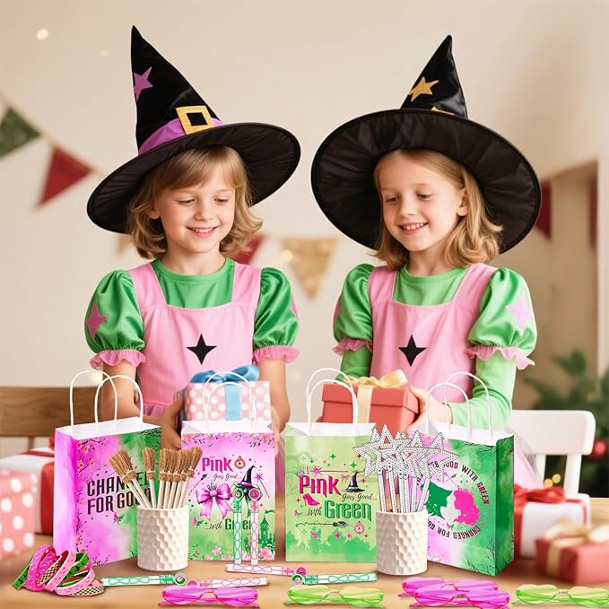 Vanblue 72Pcs Pink and Green Witch Party Favors Birthday Decorations,Star Wands,Glasses Goodie Bag Stuffers Pinata,Classroom Rewards for Kids Student Birthday Gift School Party Supplies